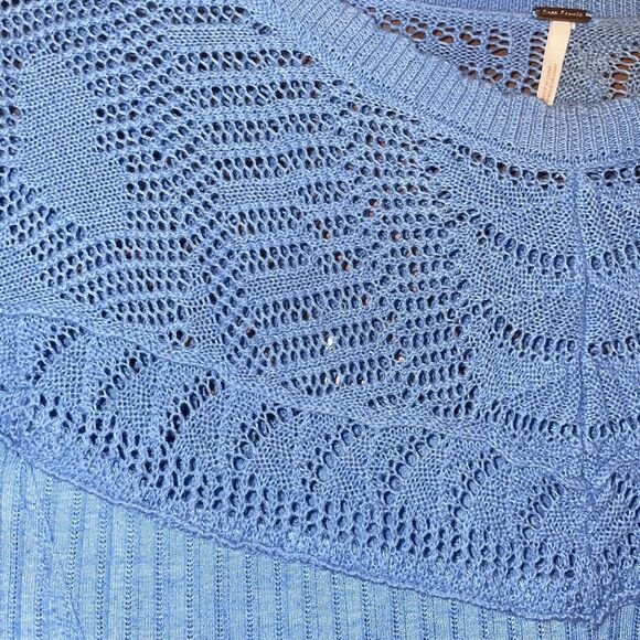 Free People M Colette Pointelle Crochet Sleeve Knit Pullover Top - Picture 4 of 6